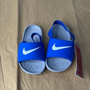 Nike Kids Royal Blue and Light Gray Slide Sandals with Heel Strap